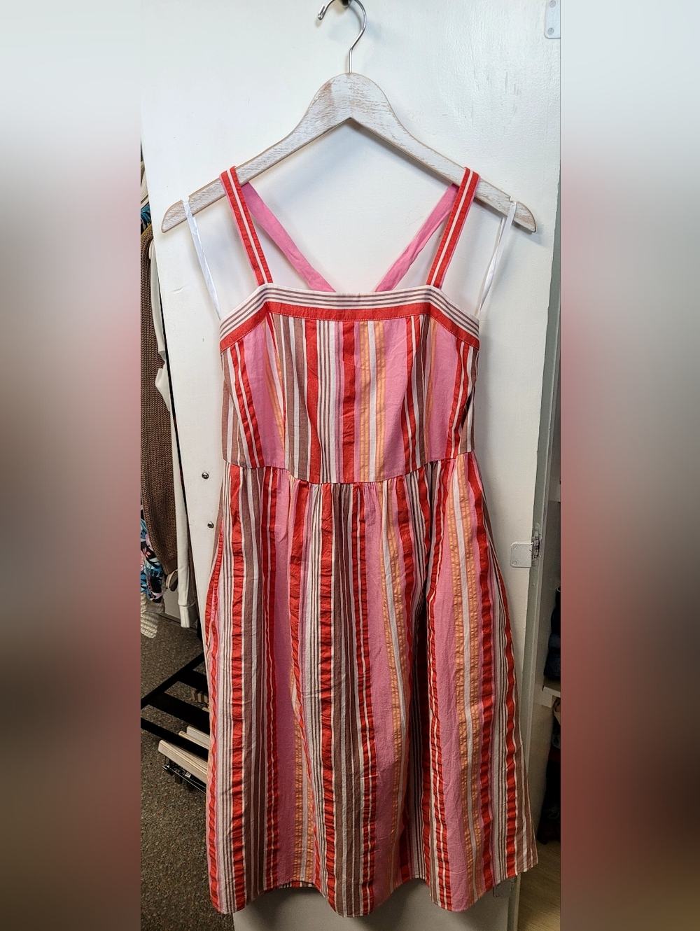 LOFT Pink and Red Striped Sundress
